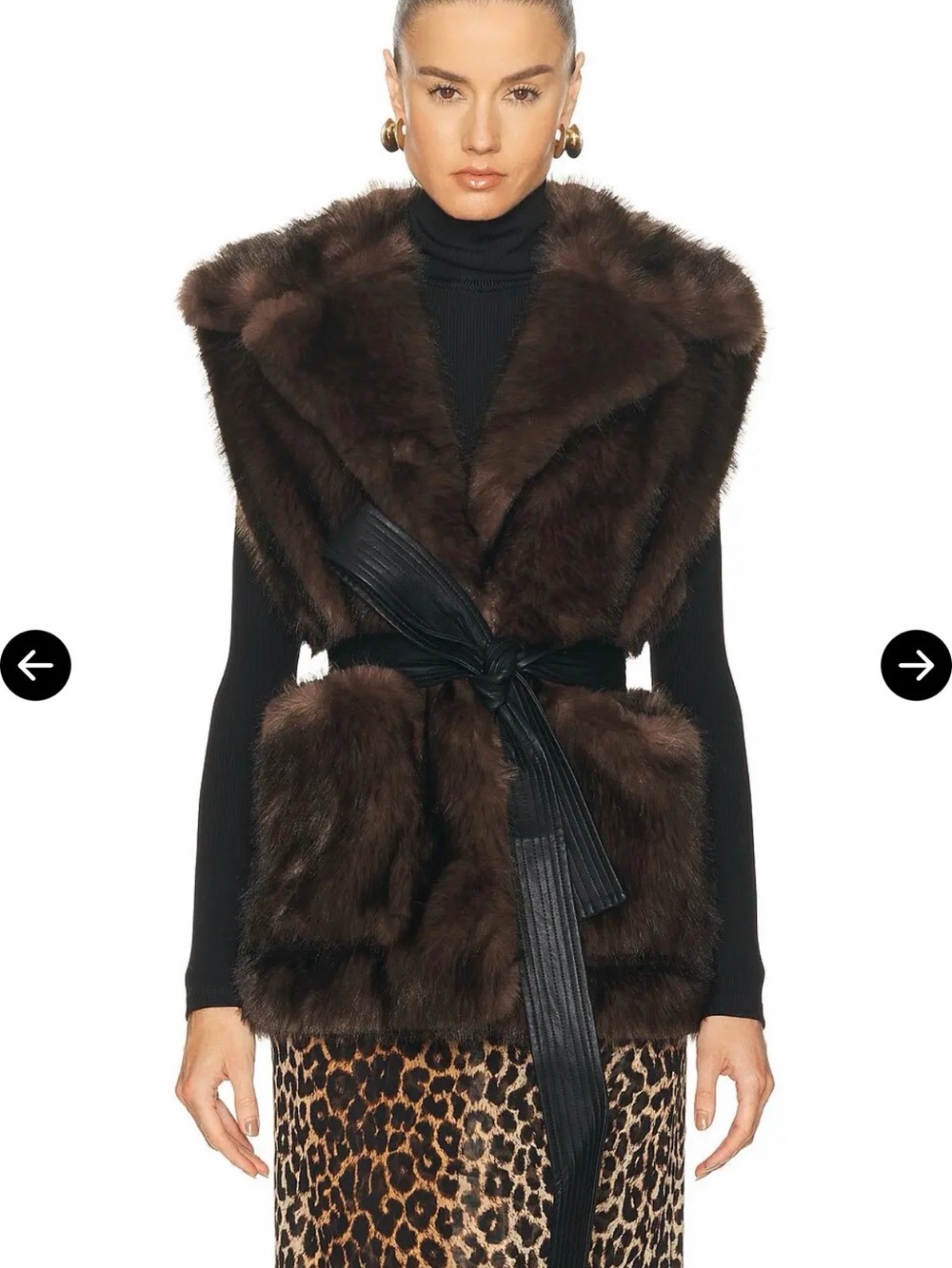 A.L.C. Dark Brown Faux Fur Belted Vest